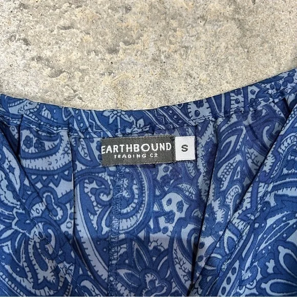 Earthbound blue paisley floral tassel spaghetti strap maxi dress small - Picture 7 of 7